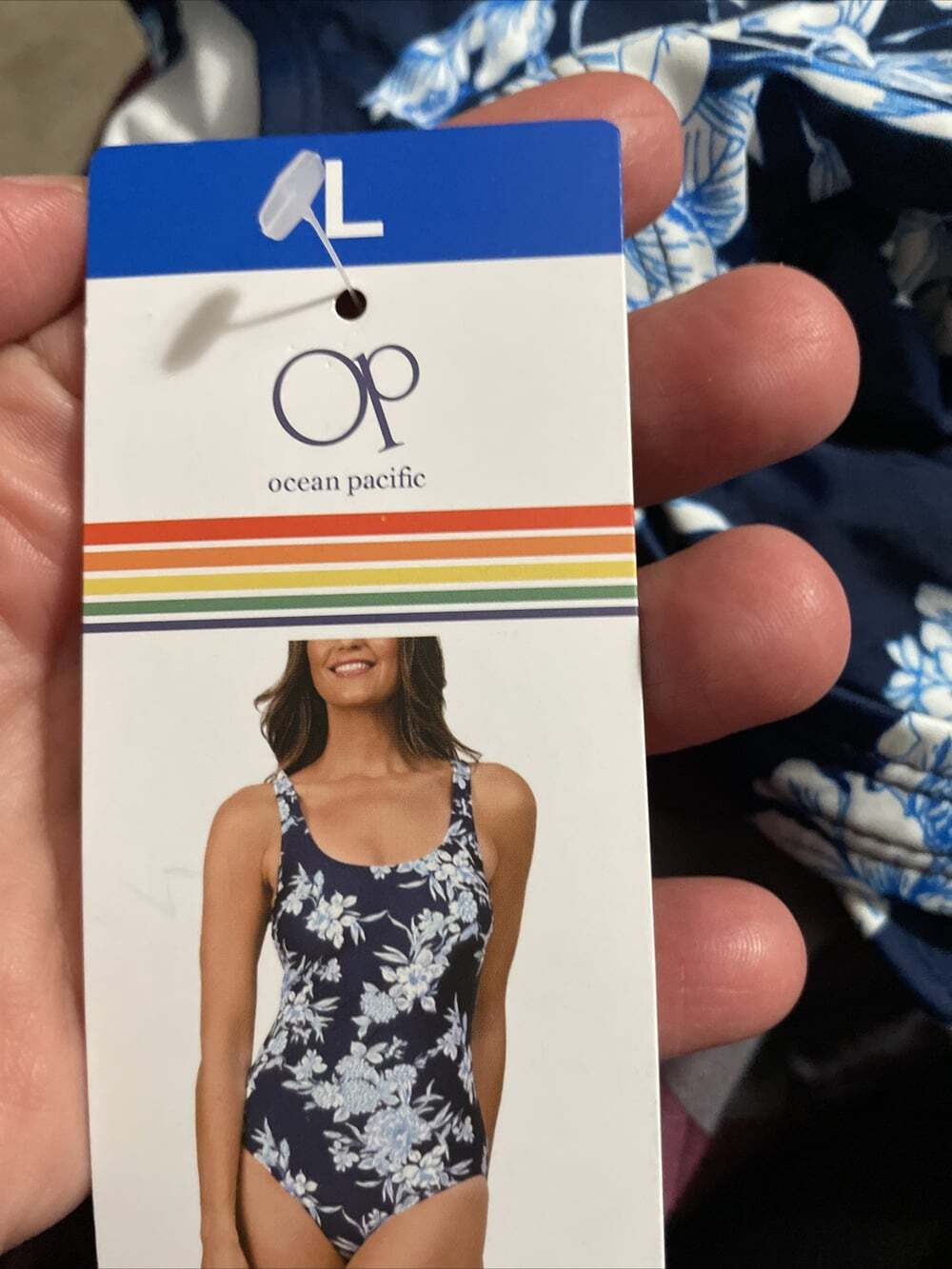 OCEAN PACIFIC Women's Blue Floral Swim Suit Large L One Piece Bathing Suit NWT